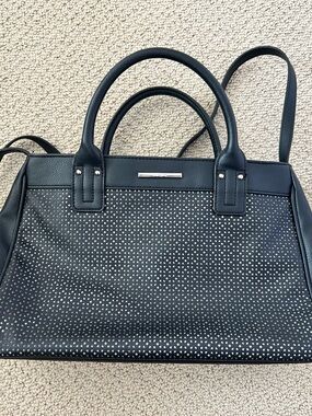 Black Leather Bag with Pockets